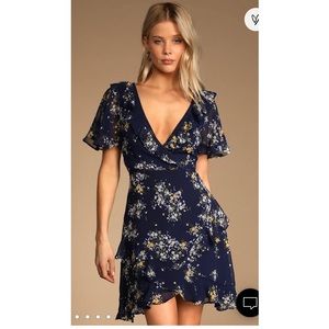 Lulus XS Spring Sweetheart Navy Blue Floral Dress